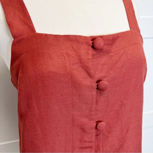 Seafolly Florence Scarlet Top Rust M Button Linen Sleeveless - Picture 5 of 6